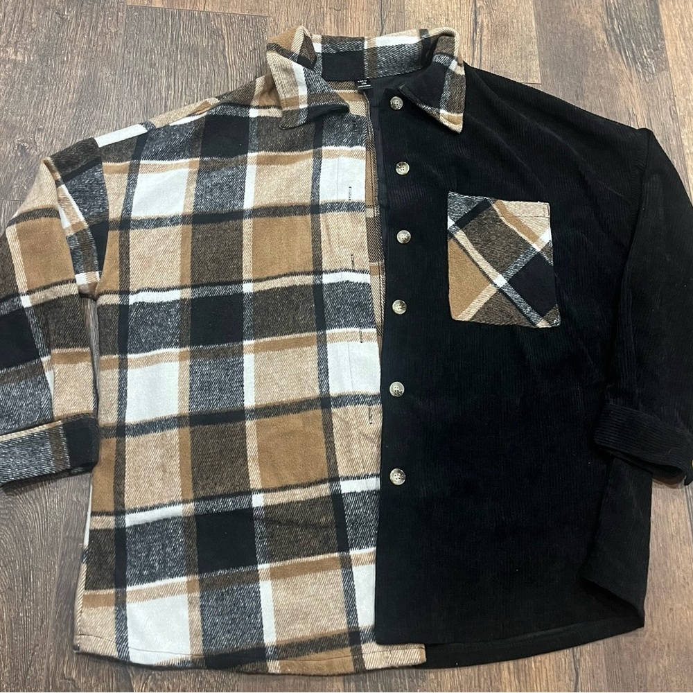 Plaid and Black Button-Up Shirt